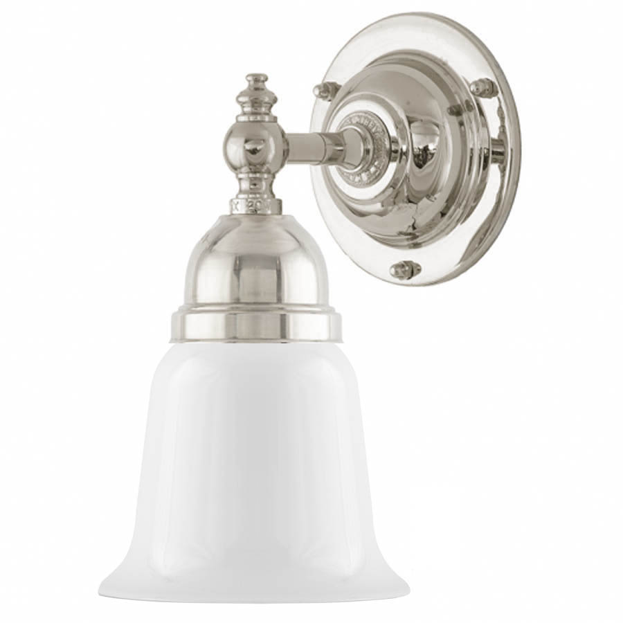 Adelborg förnicklad med opalvit klockskärm (badrumslampa)